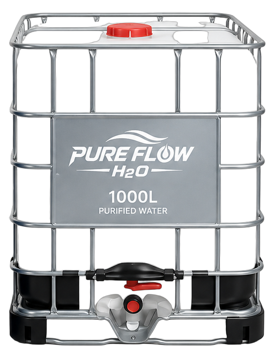 PureFlow H2O branded 1000 litre purified water IBC tank