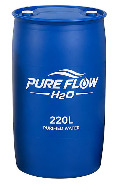 PureFlow H2O branded 220 litre purified water drum