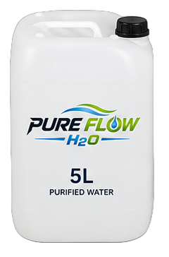 PureFlow H2O branded 5 litre purified water container